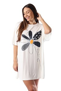 Camisetão Feminino True Love Off White - Manga Curta Camisola | Emporio do Algodão