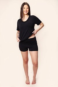 Pijama Calor Feminino Verão Poa Preto - Empório do Algodão