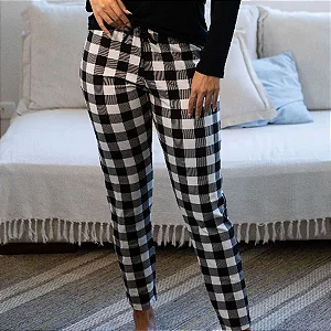 Calça Feminina Xadrez Preta Avulsa Empório Do Algodão