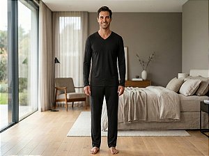 Pijama Masculino Preto Manga Longa - 100% Algodão – Empório do algodão