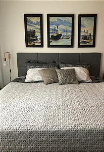 Cabeceira Estofada King 8 Blocos Não é Segredo Linho Chumbo 195x60