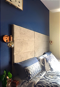 Cabeceira Estofada Queen 9 Blocos Não é Segredo Suede Liso Bege 160x90