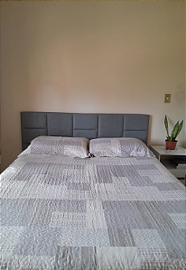 Cabeceira Estofada Casal 13 Blocos Não é Segredo Linho Cinza Vazado 140x60