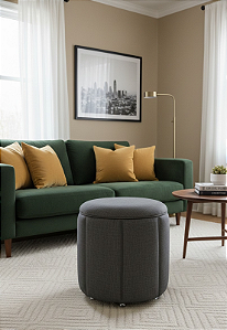 Puff Redondo Baú Não é Segredo Debrum Linho Chumbo 40x45 NS0604