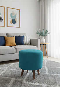 Puff Pé Palito Redondo Não é Segredo Suede Animale Turquesa 40x45