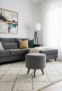 Puff Pé Palito Redondo Não é Segredo Veludo Cinza 40x45