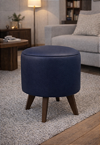 Puff Pé Palito Redondo Não é Segredo Courvin Azul Marinho 40x45