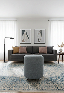 Puff Redondo Não é Segredo Linho Cinza Vazado Rodinha 40x45 NSPR03L-R