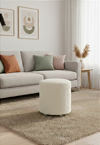 Puff Redondo Não é Segredo Astracan Pelúcia Branco Rodinha 40x45 NSPR07TA-R