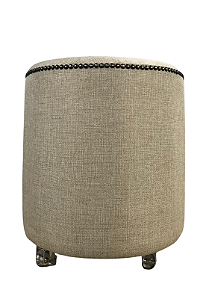 Puff Redondo Tachas Não é Segredo Linho Palha Rodinha 40x45 NSPRT08L-R