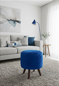 Puff Pé Palito Redondo Não é Segredo Astracan Pelúcia Azul 40x45