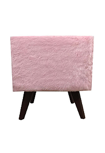 Puff Pé Palito Quadrado Não é Segredo Astracan Pelúcia Rosa Pés Marrom 40x45