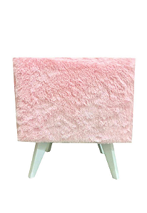 Puff Pé Palito Quadrado Não é Segredo Astracan Pelúcia Rosa Pés Branco 40x45