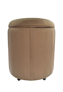 Puff Redondo Baú Não é Segredo Debrum Linho Bege 54x60 NS0607