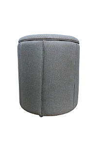 Puff Redondo Baú Não é Segredo Debrum Linho Cinza Vazado 54x60 NS0609