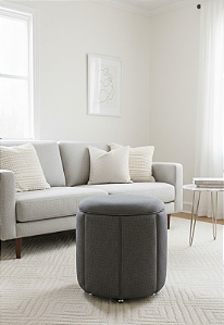 Puff Redondo Baú Não é Segredo Debrum Linho Cinza Vazado 40x45 NS0610