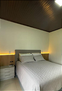 Cabeceira Estofada Casal Orgânica Não é Segredo Linho Cinza Clarinho 140x120