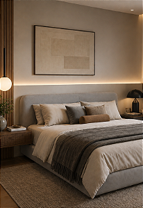 Cabeceira Estofada Casal Orgânica Não é Segredo Suede Liso Cinza 140x60