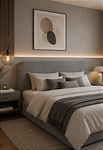 Cabeceira Estofada King Orgânica Não é Segredo Suede Amassado Cinza 195x60