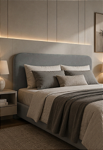 Cabeceira Estofada Casal Orgânica Não é Segredo Suede Animale Cinza 140x120