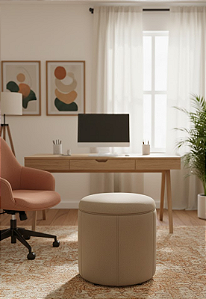 Puff Redondo Baú Não é Segredo Debrum Linho Cru 40x45 NS0616