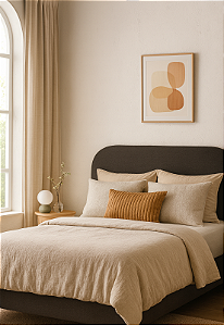 Cabeceira Estofada Casal Orgânica Não é Segredo Linho Chumbo 140x60