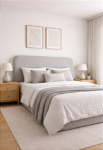 Cabeceira Estofada Queen Orgânica Não é Segredo Linho Impermeável Cinza Claro 160x60