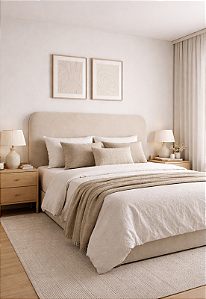 Cabeceira Estofada Queen Orgânica Não é Segredo Linho Impermeável Bege 160x60