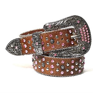 Cinto Western Marrom & Pink Texas Ranch