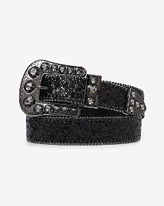Cinto Country Glitter Preto Texas Ranch