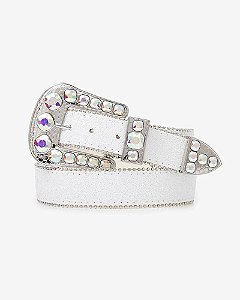 Cinto Country Glitter Branco Texas Ranch