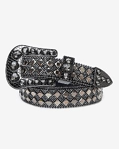 Cinto Moda Country Detalhado com Pedraria Preto
