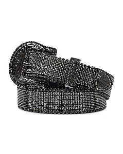 Cinto Moda Country Preto Inteiro em Brilhos Texas Ranch Jeans