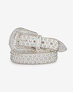 Cinto Plus Size Glitter c/ Pedras Branco