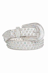 Cinto Country Glitter Branco c/ Pedras Furta-cor