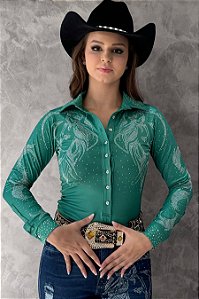Body Camisa Cirrê Verde Love Horse Texas Ranch TR118