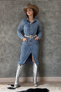Vestido Jeans Country Azul Escuro Jolene Texas Ranch Jeans Ref. TR046