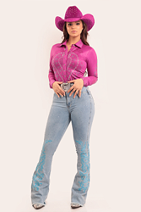 Calça Jeans Delavê Bordada & Strass Texas Ranch Ref. TR137