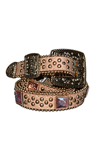 Cinto Country Feminino Slim Rosê Pedras Quadradas Ref. TR86