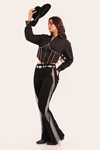 Calça Jeans Black Franjas Strass Cowgirl Barretos Ref. TR141