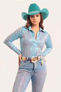 Body Camisa Cirrê Azul Claro Western Texas Ranch Jeans Ref. TR156
