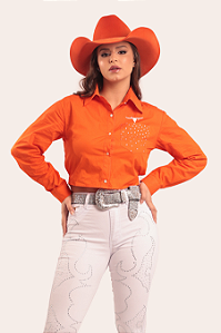 Camisa Cropped Alaranjada Cowgirl Barretos Texas Ranch Jeans Ref. TR33