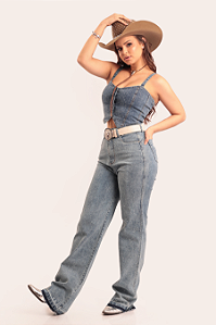Calça Jeans Stoned Wide Leg Strass Texas Ranch Jeans Ref. TR158