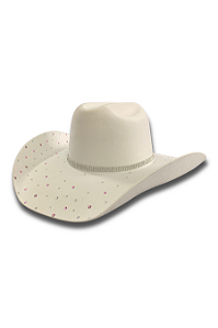 Chapéu Branco Detalhado Strass Rosa Texas Ranch Jeans Ref. TR21