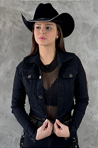 Jaqueta Jeans All Black Strass Texas Ranch Jeans Ref. TR29