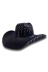 Chapéu Preto Detalhado C/ Strass Prata Texas Ranch Jeans Ref. TR25