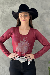 Body Cirrê Fechado Bordô Love Horse Texas Ranch Jeans Ref. TR196