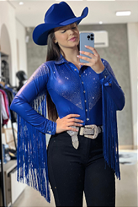 Body Camisa Cirrê Blue Diamond Franjas Texas Ranch Ref. TR199