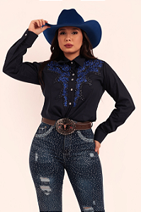 Camisa Azul Bordado Azul Miss Diamond Texas Ranch Ref. TR52