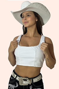 Cropped Jeans Branco Básico Miss Diamond Ref. TR88